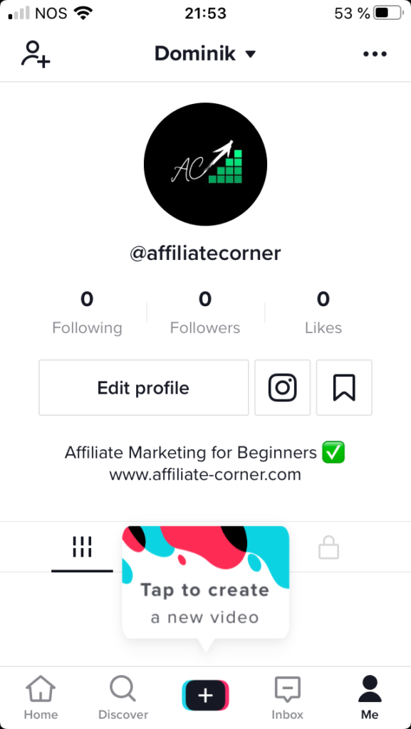 TikTok profile @affiliatecorner