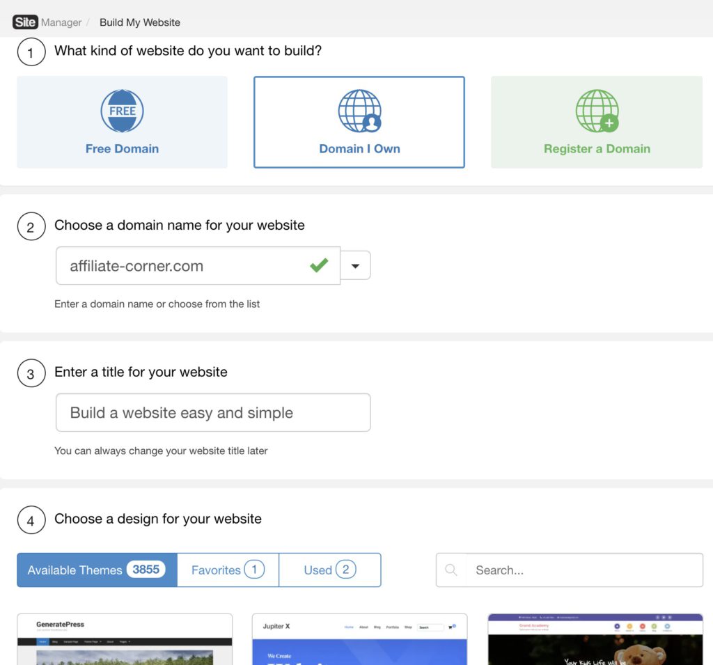 Using SiteBuilder to build a website for your own domain